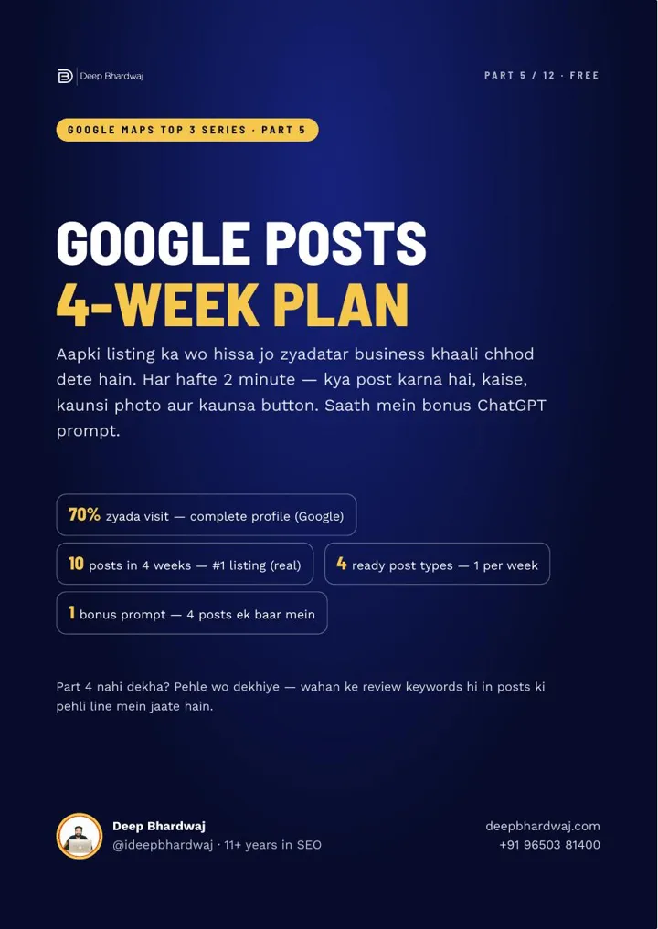 Google Maps Top 3 · Part 5: Google Posts 4-Week Plan guide cover